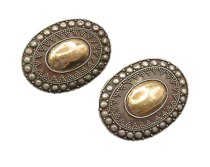 925 Silver & 18K GOLD  Vintage Beaded Oval Shaped Drop Earrings  EG11650
