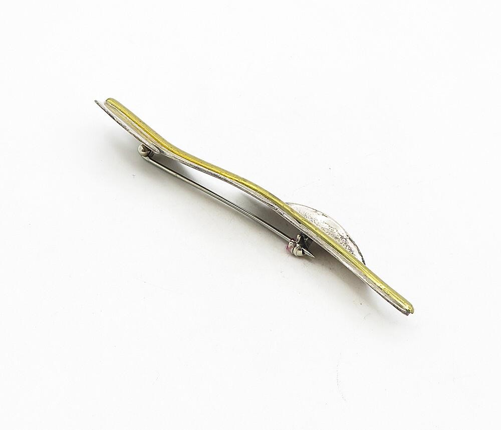 MEXICO 925 Sterling Silver  Vintage 2 Tone Modernist Design Brooch Pin  BP3147