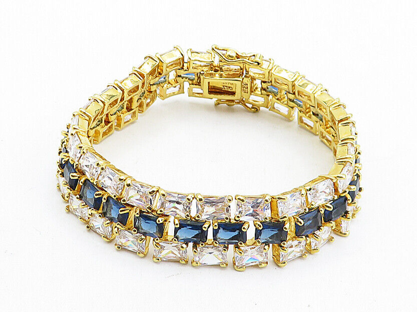 925 Sterling Silver Cubic Zirconia & Topaz Gold Plated Chain Bracelet BT1617