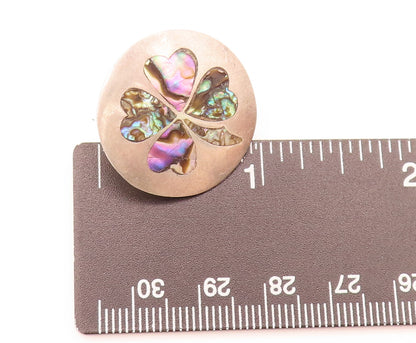 MEXICO 925 Silver  Vintage Inlaid Shamrock 4 Petal Flower Earrings  EG12447