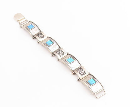 925 Sterling Silver Vintage Bracelet SHABLOOL ISRAEL Opal Hammered Link  BT11443