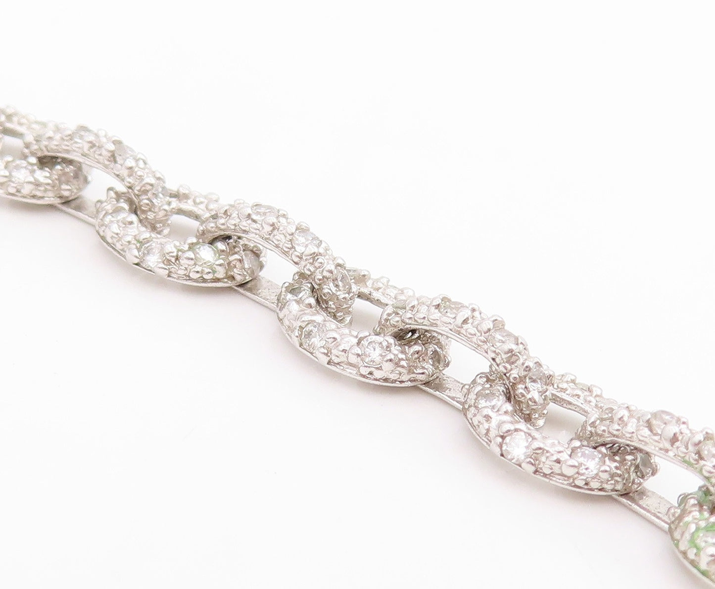 925 Sterling Silver Vintage Necklace Classic CZ interlocking Oval Chain  NE4801