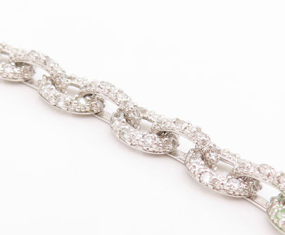 925 Sterling Silver Vintage Necklace Classic CZ interlocking Oval Chain  NE4801