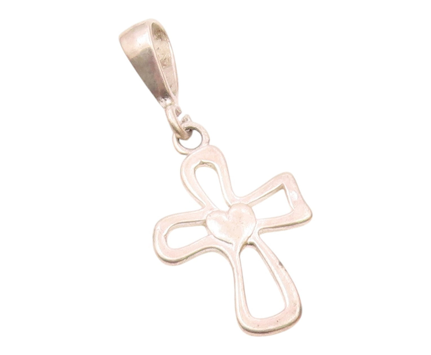 925 Silver   Vintage Open Religious Cross With Love Heart Pendant  PT20553