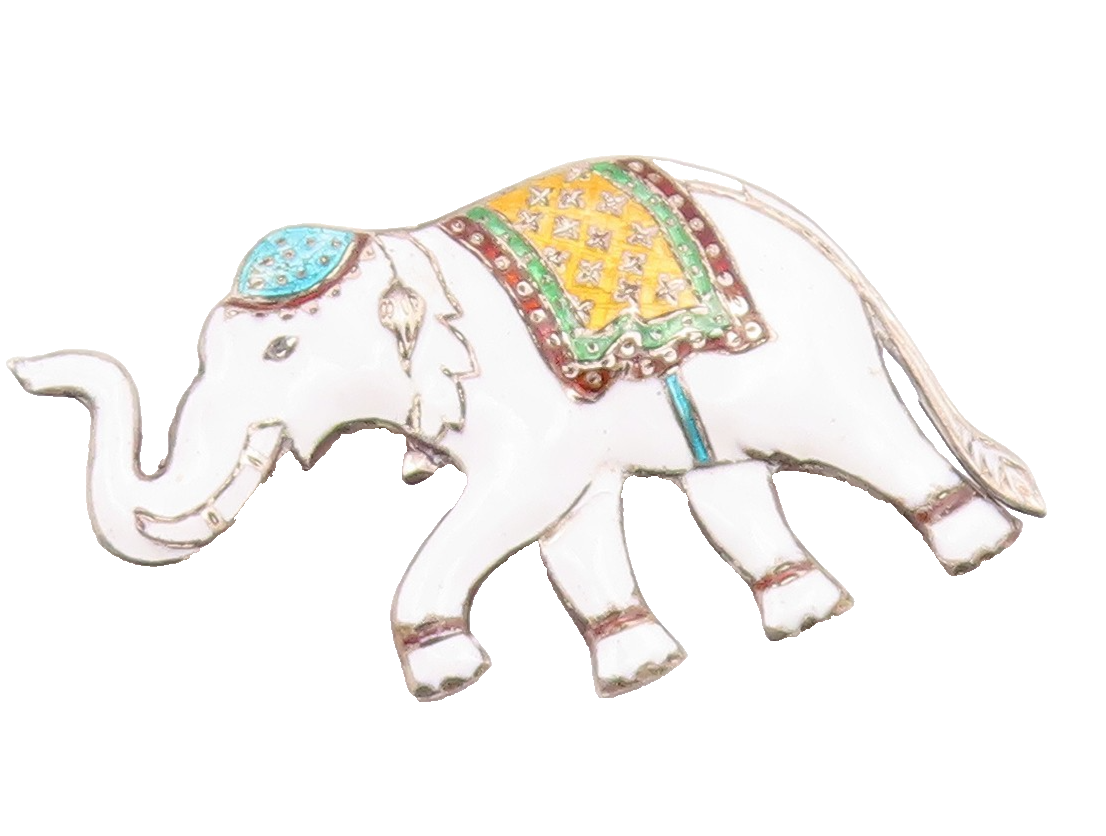 SIAM 925 Sterling Silver  Vintage Enamel Coated Elephant Brooch Pin  BP3394