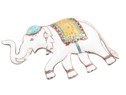 SIAM 925 Sterling Silver  Vintage Enamel Coated Elephant Brooch Pin  BP3394
