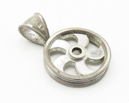 925 Sterling Silver  Vintage Open Design Wheel Motif Drop Pendant  PT8471