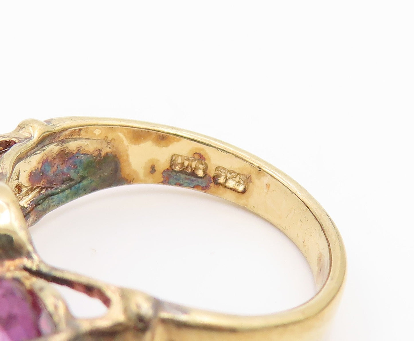 925 Sterling Silver Vintage Ring Gold Plated Elegant Amethyst Band Sz 7 RG35386