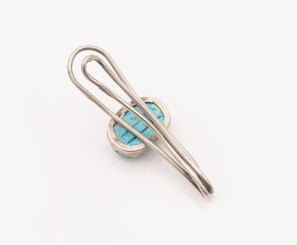 925 Sterling Silver Vintage Tie Clip MIDDLE EAST Turquoise Scarab Carve TR3741