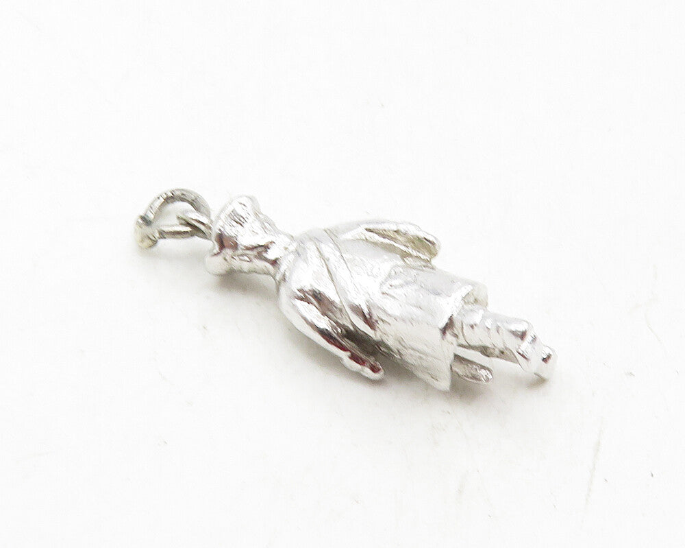 925 Sterling Silver  Vintage Shiny Walking Man In Coat Drop Pendant  PT7365
