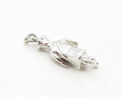 925 Sterling Silver  Vintage Shiny Walking Man In Coat Drop Pendant  PT7365