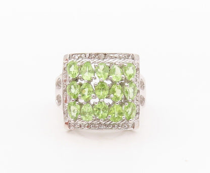925 Sterling Silver Vintage Ring Square Framed Round Peridot Inlay Sz 7 RG29999