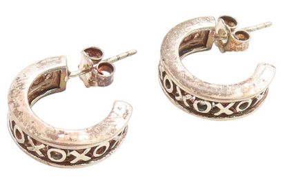 925 Sterling Silver Vintage Earrings  XOXO Hugs & Kisses Cut Out Hoops  EG13752