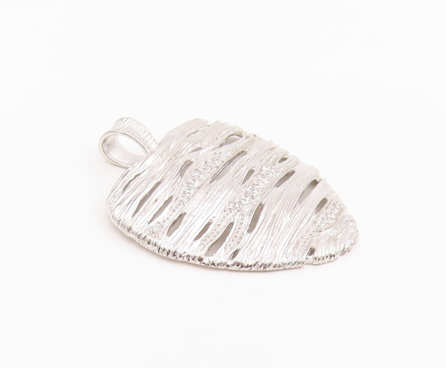 925 Sterling Silver Vintage Pendant CZ Modernist Wire Wrapped Love Heart PT25687