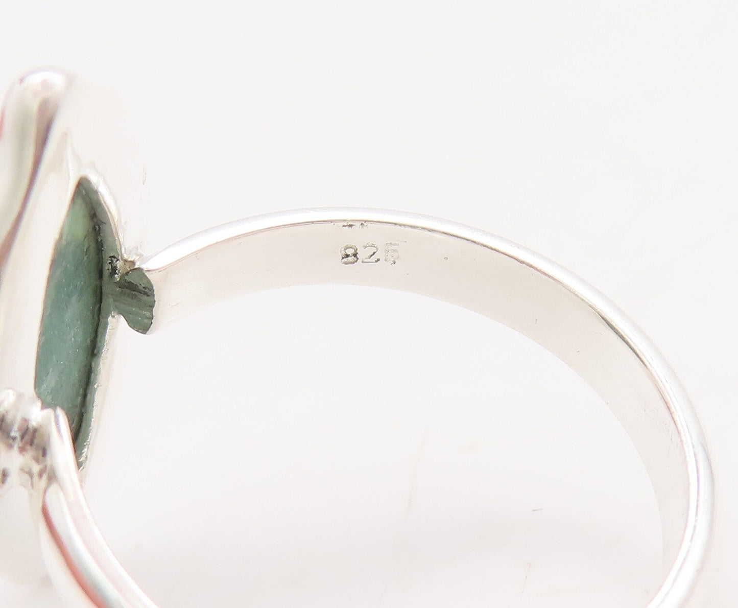 925 Sterling Silver Vintage Ring Marquise Cut Green Gemstone  Sz 7  RG29837