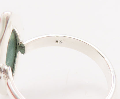 925 Sterling Silver Vintage Ring Marquise Cut Green Gemstone  Sz 7  RG29837