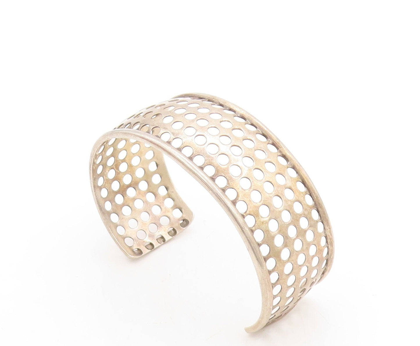 925 Sterling Silver Vintage Bracelet Solid Polka Dots Cutout Cuff  BT10941