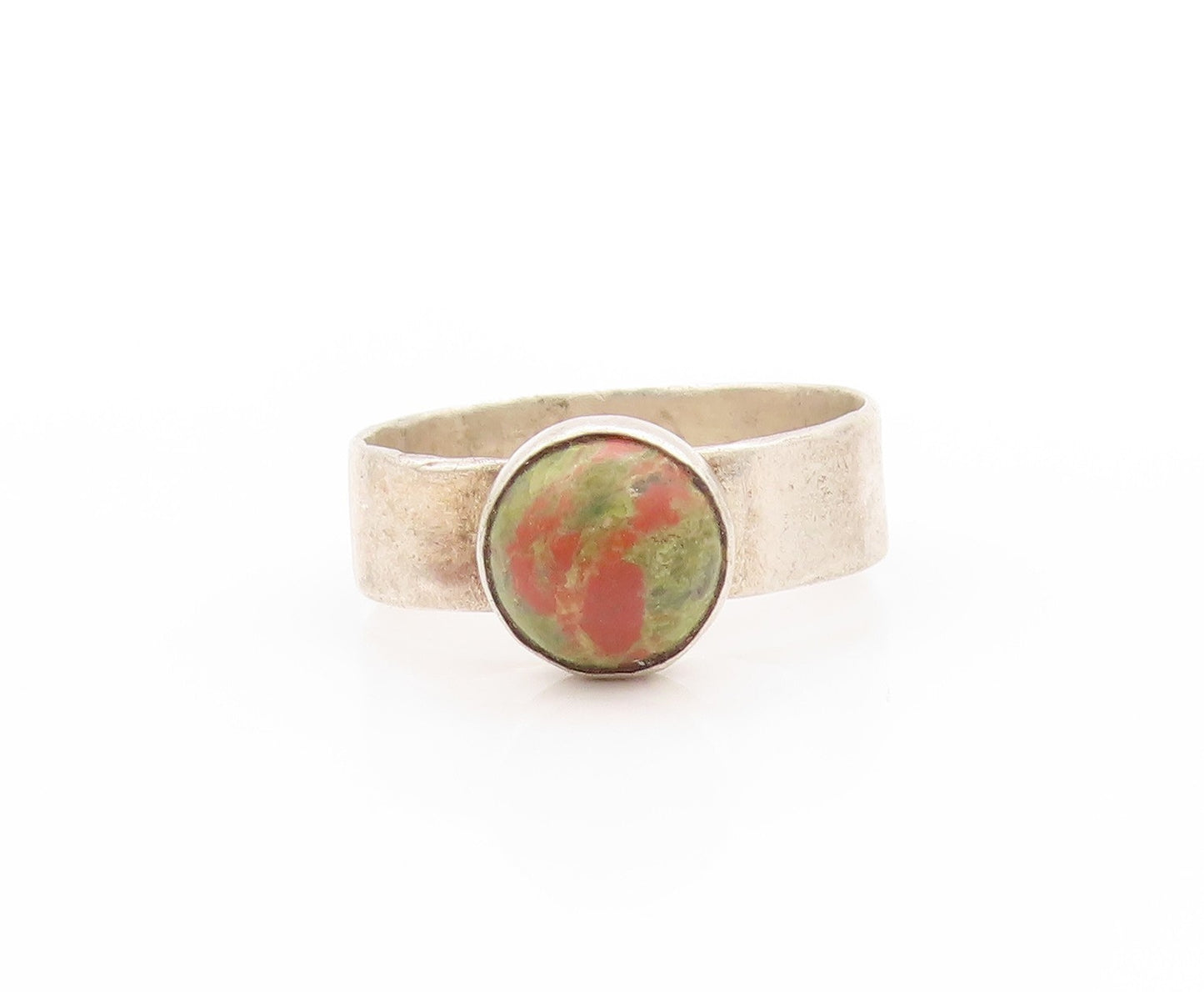 925 Sterling Silver Vintage Ring Minimalist Cabochon Unakite  Sz 8  RG32805