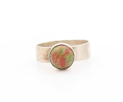 925 Sterling Silver Vintage Ring Minimalist Cabochon Unakite  Sz 8  RG32805