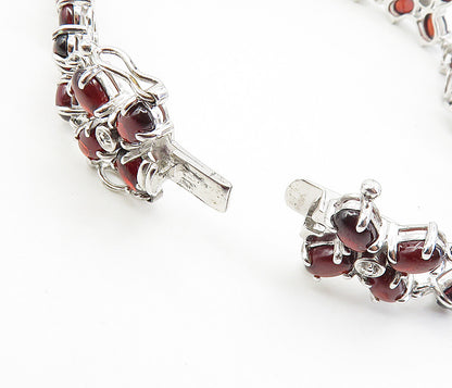 925 Sterling Silver Red Topaz & Genuine Diamonds Shiny Chain Bracelet BT3951