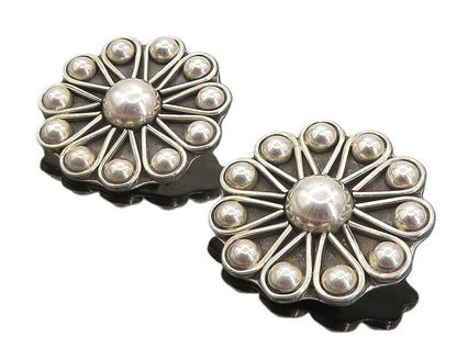 MEXICO 925 Sterling Silver  Vintage Flower Motif Non Pierce Earrings  EG3837