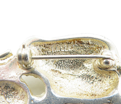 MEXICO 925 Sterling Silver  Vintage Mom & Baby Elephant Brooch Pin  BP1896