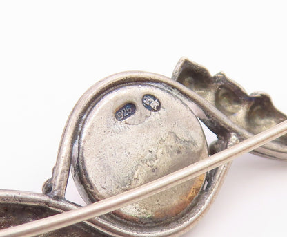 POLAND 925 Sterling Silver  Vintage Cabochon Amber Swirl Brooch Pin  BP9318