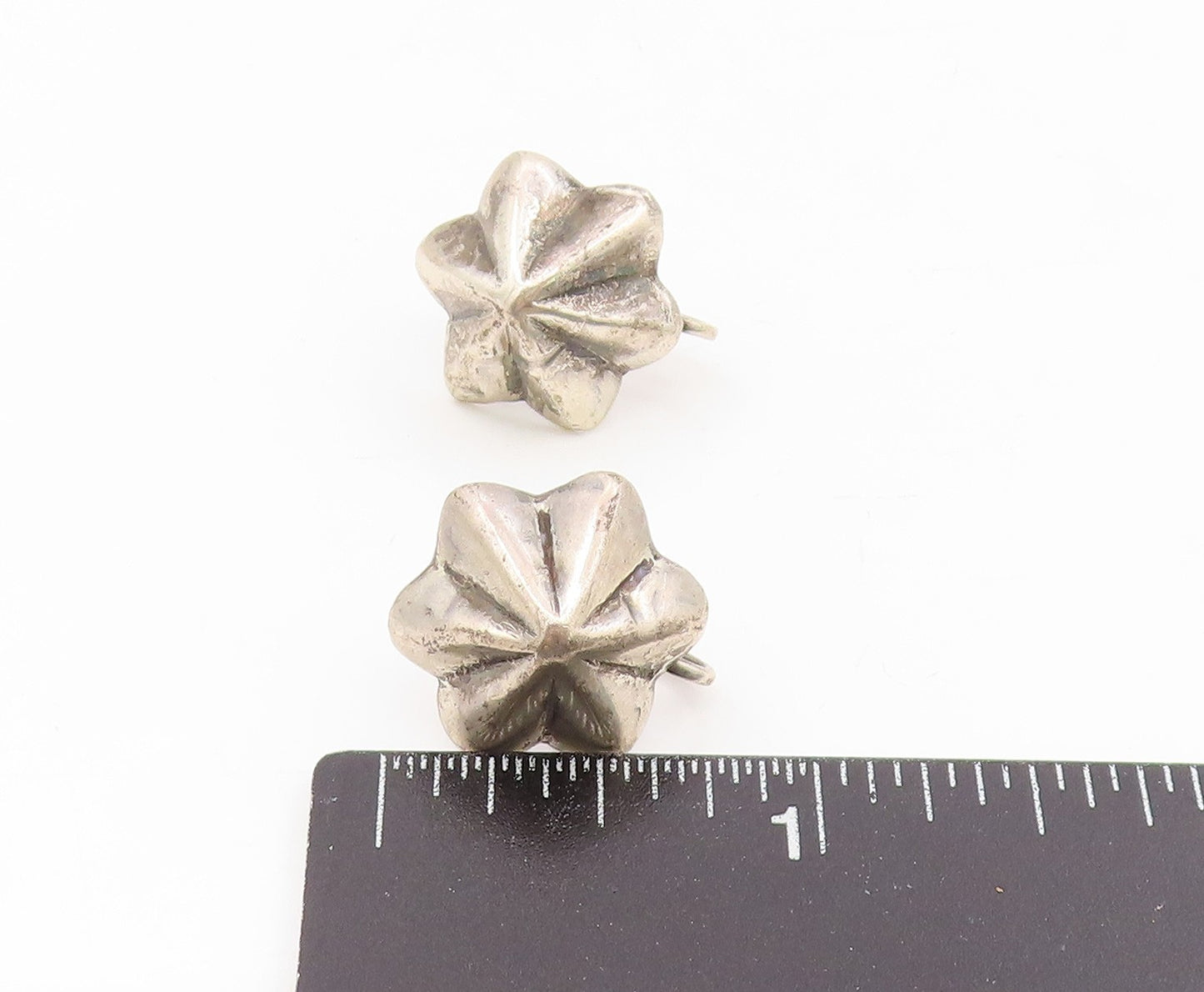 925 Sterling Silver Vintage Earrings Solid Modernist Floral Screw Back  EG13901