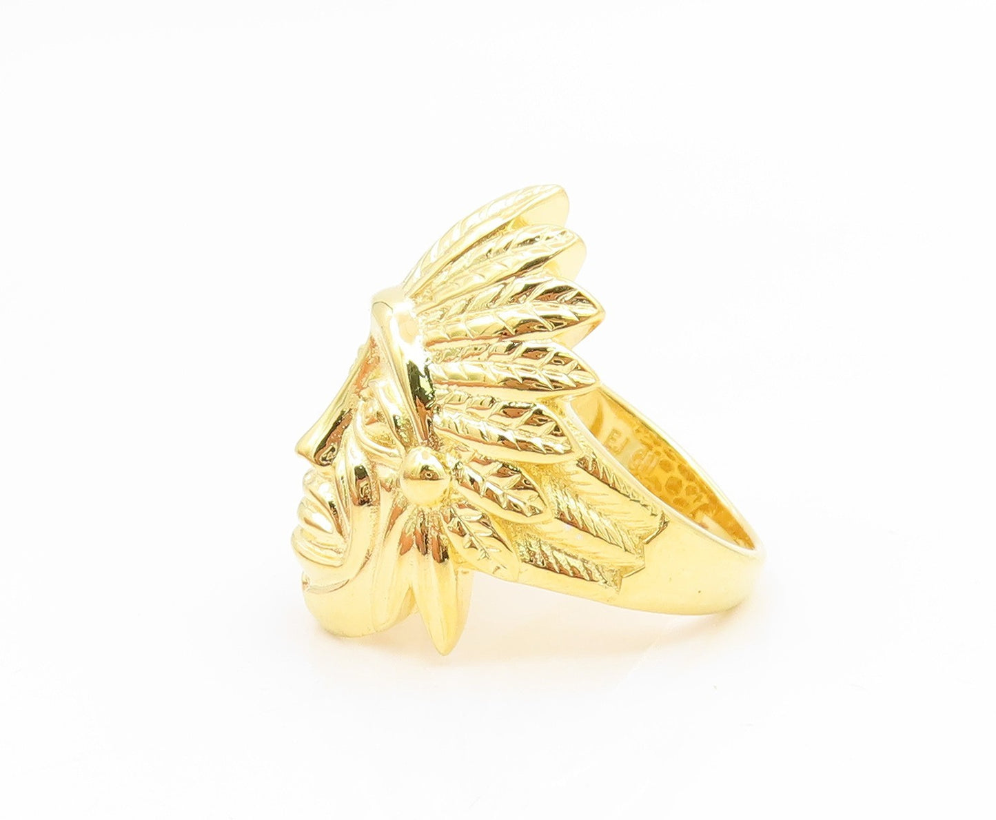 925 Sterling Silver Vintage Ring Gold Plated Native Chief  Sz 8.5  RG35291