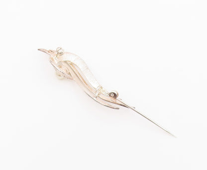 925 Sterling Silver Vintage Brooch Pin Modernist Pearl Ribbon Swirl  BP12639