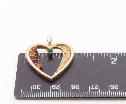 925 Sterling Silver  Vintage Citrine Garnet & Topaz Love Heart Pendant PT16480