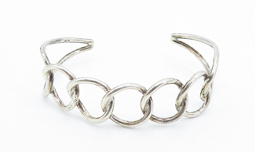 925 Sterling Silver Vintage Shiny Interlocking Design Cuff Bracelet BT2324