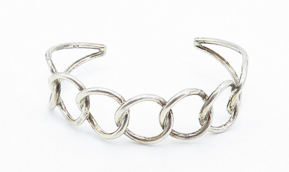 925 Sterling Silver Vintage Shiny Interlocking Design Cuff Bracelet BT2324