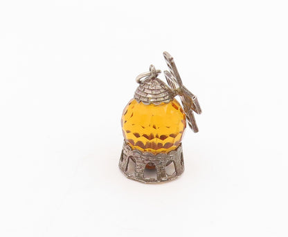 925 Sterling Silver Vintage Pendant Citrine Mechanical Windmill Charm  PT25699
