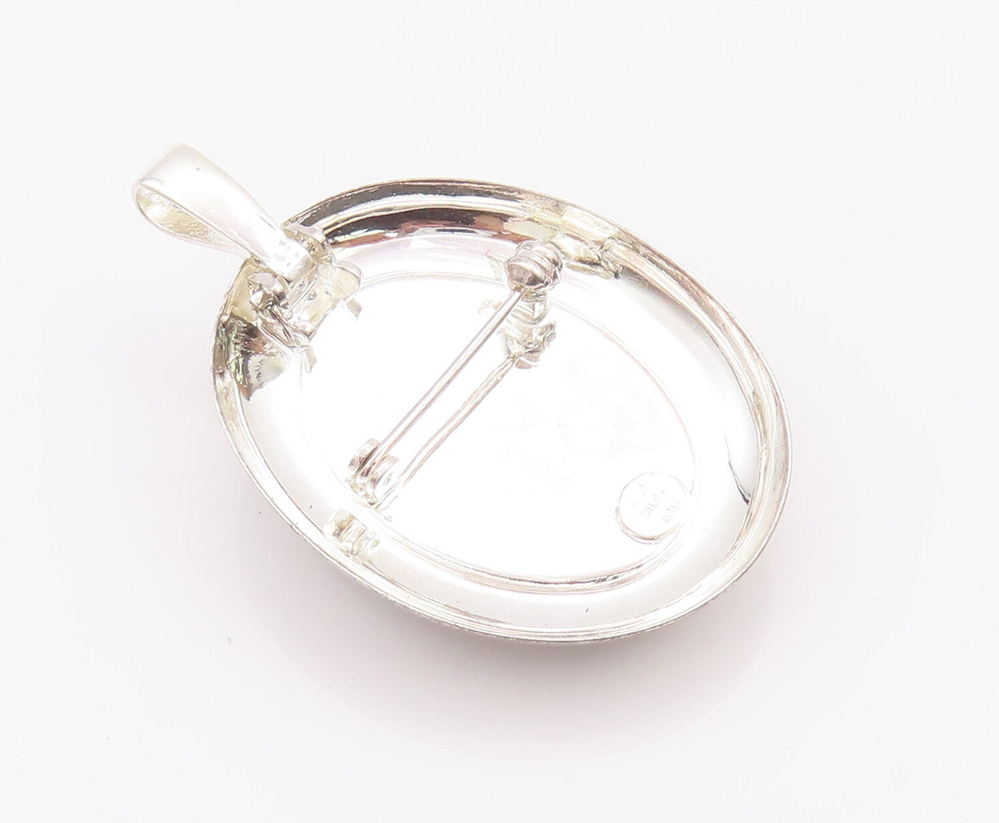 925 Sterling Silver Vintage Brooch Pin Oval Large Carved Cameo Design  BP10663