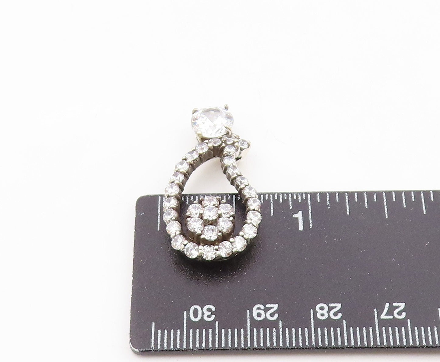925 Sterling Silver  Vintage Sparkling Cubic Zirconia Floral Pendant  PT19753