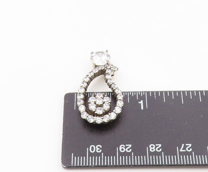 925 Sterling Silver  Vintage Sparkling Cubic Zirconia Floral Pendant  PT19753