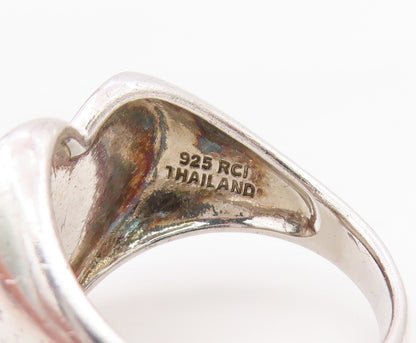925 Sterling Silver Vintage Ring Modernist Solid Love Heart Band  Sz 7  RG34204