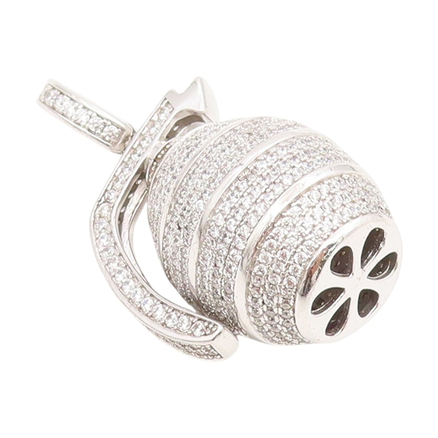 925 Sterling Silver Vintage Pendant Round CZ Cluster Grenade Bomb Charm  PT25634