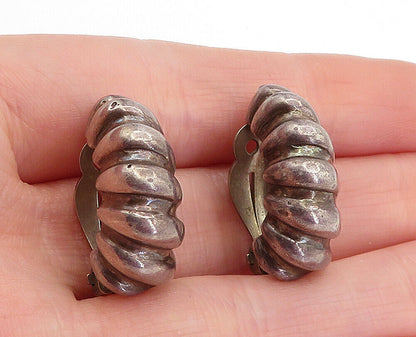 925 Sterling Silver  Vintage Oxidized Fluted Dome Non Pierce Earrings  EG2514