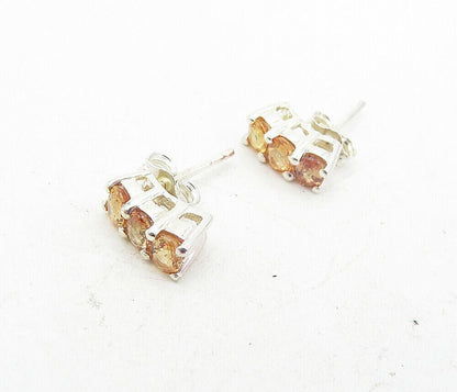 925 Sterling Silver  Petite Prong Set Peach Topaz 3 Stone Drop Earrings EG4074