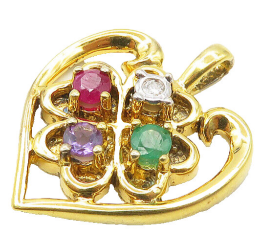 925 Silver  Ruby Emerald & Amethyst Gold Plated Love Heart Pendant  PT14359
