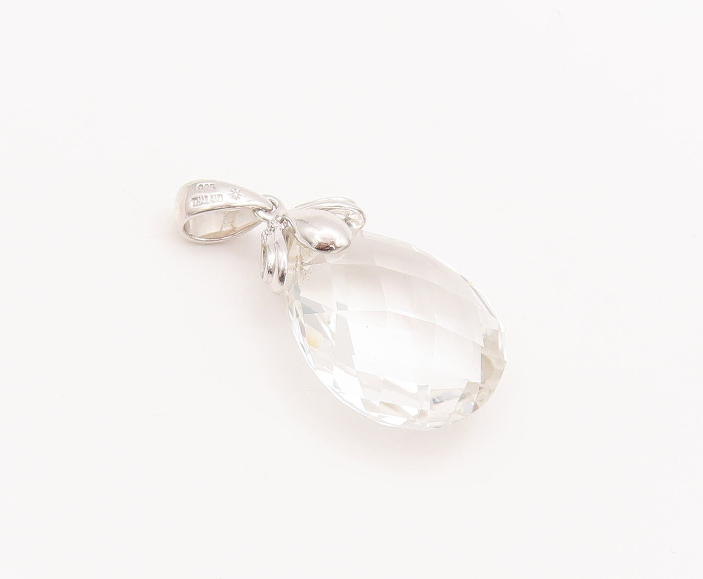 925 Sterling Silver Vintage Pendant Minimalist Large Drop Cut Quartz  PT22644