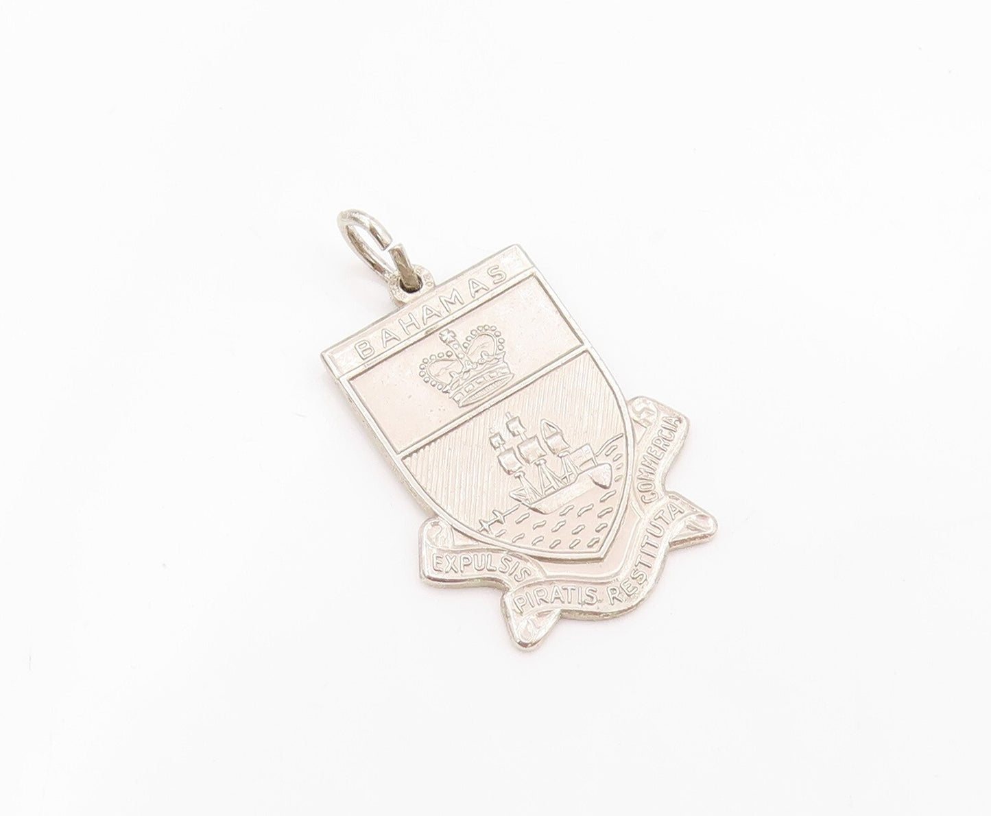 925 Sterling Silver Vintage Pendant Solid Carved Bahamas Navy Badge  PT23921