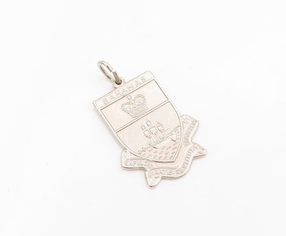925 Sterling Silver Vintage Pendant Solid Carved Bahamas Navy Badge  PT23921