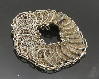 925 Sterling Silver  Vintage Filigree Detail Round Link Chain Bracelet  BT7433