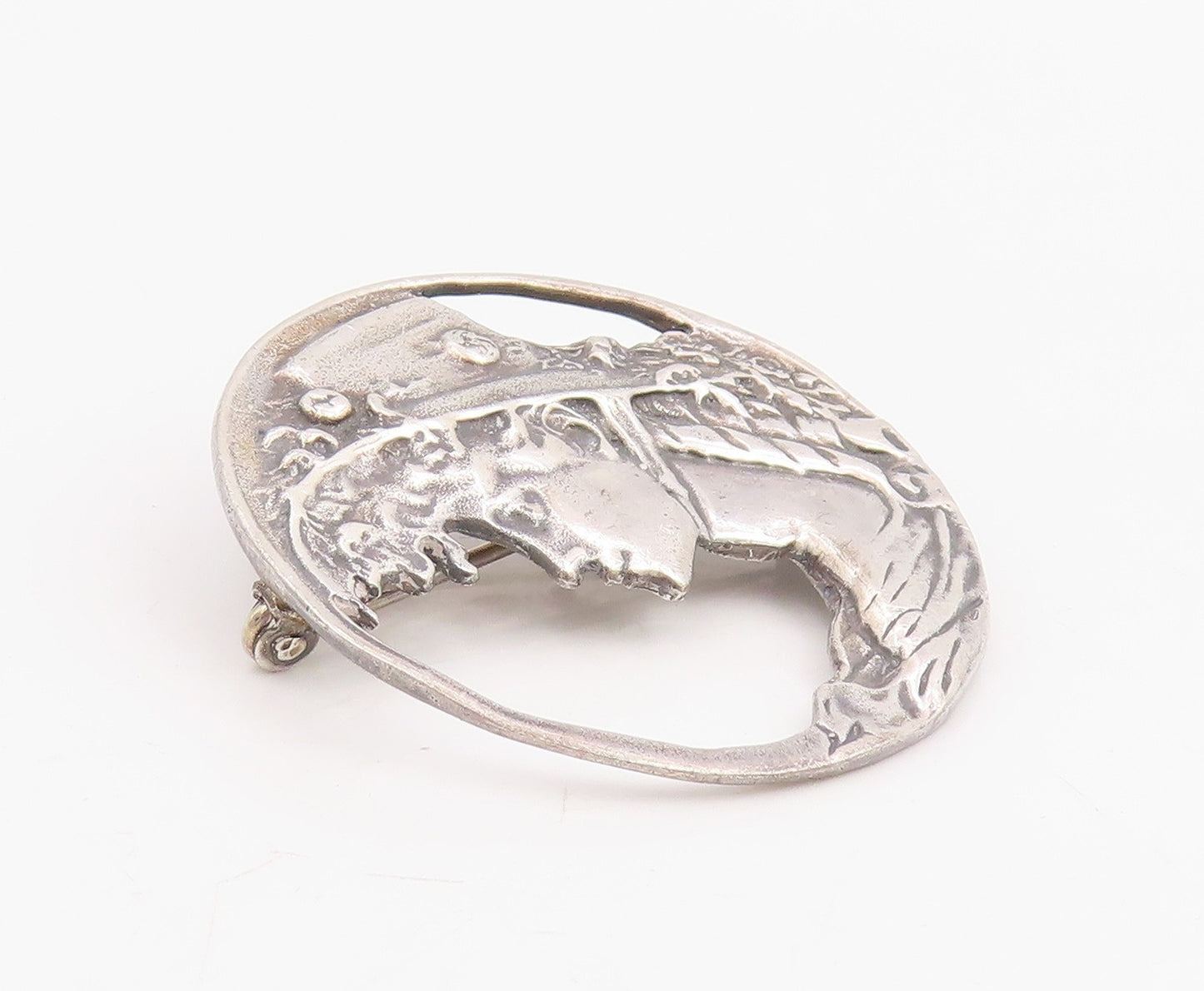 925 Sterling Silver Vintage Brooch Pin Art Nouveau Style Lady Portrait  BP12325