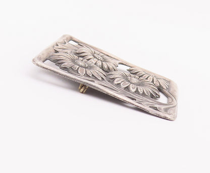 925 Sterling Silver Vintage Brooch Pin Solid Cutout Carved Flowers Frame BP10769
