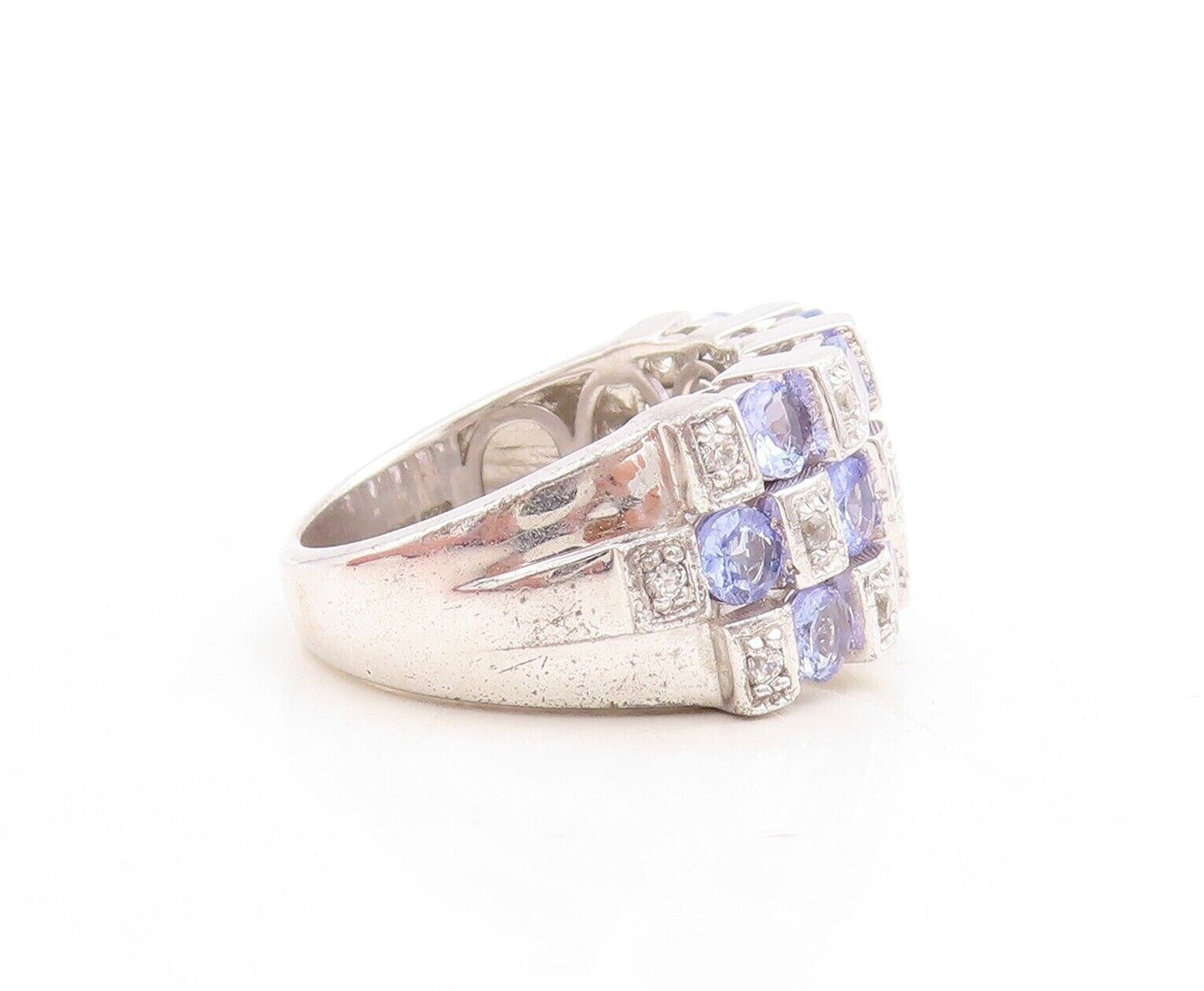 925 Sterling Silver Vintage Ring Square Box Tanzanite & Topaz Inlay Sz 7 RG30114