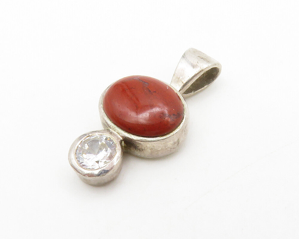 925 Sterling Silver  Vintage Jasper & Cubic Zirconia Petite Pendant  PT10885